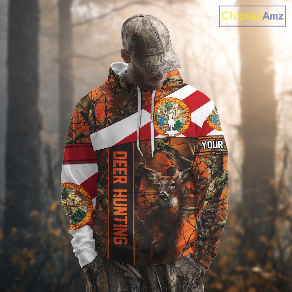 Deer Hunting Shirt With Orange Camouflage, Florida Flag, Custom Name Shirt, Gifts For Hunters NHT04