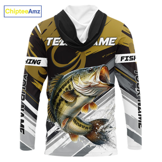 Personalized Bass Hooded Fishing Shirts Long Sleeve For Men, Bass Fishing Shirt Sport Jerseys NHT511