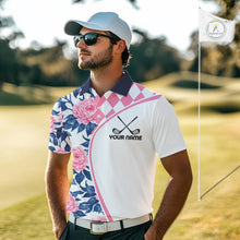 Load image into Gallery viewer, Personalized Pink Tropical Flower Mens Golf Tops Custom Team Golf Shirts, Familly Team Shirt NHT699