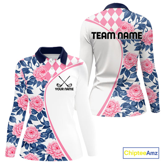 Personalized Pink Tropical Flower  Womens Golf Tops Custom Team Golf Shirts, Familly Team Shirt NHT699