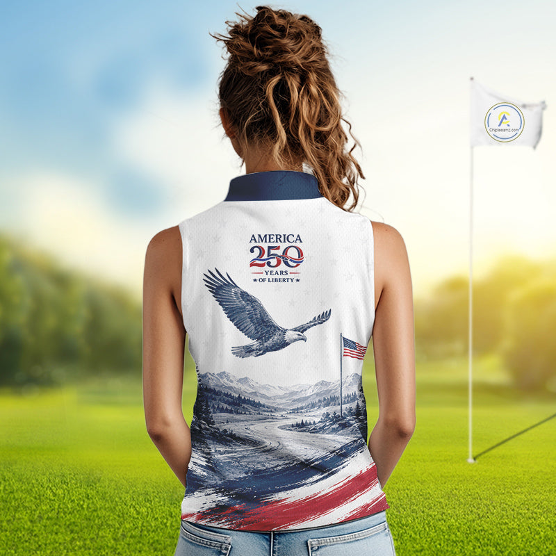 Personalized America 250 Womens Sleeveless Golf Polo Shirt – Patriotic Eagle USA 250Th Anniversary Apparel
