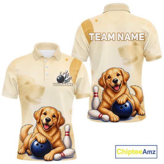 Men's Golden Retriever bowling shirt – personalized team jersey close-up