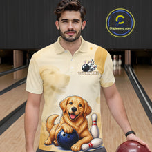 Load image into Gallery viewer, Custom Name Team Bowling Jersey, Men's Golden Retriever Bowling Polo Shirt &amp; Quarter Zip NHT1203