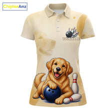 Load image into Gallery viewer, Women's custom Golden Retriever bowling polo shirt – front view
