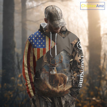 Load image into Gallery viewer, American Flag Deer Hunting Hoodie For Men – 3D Whitetail Buck Camo NHT336