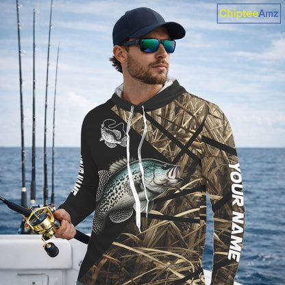 Crappie Fishing Custom Camouflage Fishing Shirts Long Sleeve Hooded, Crappie Fishing Apparel NHT524