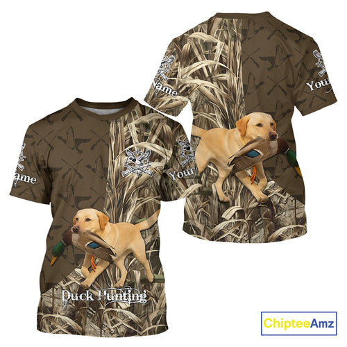 Yellow Lab Hunting Dog Customized Name All Over Print Shirts For Hunters NHT293
