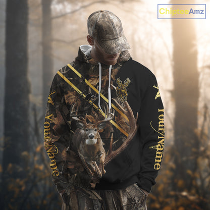 Brown Forest Camo Deer Hunting Shirt – Running Buck Graphic, Personalized Name For Hunter NHT342