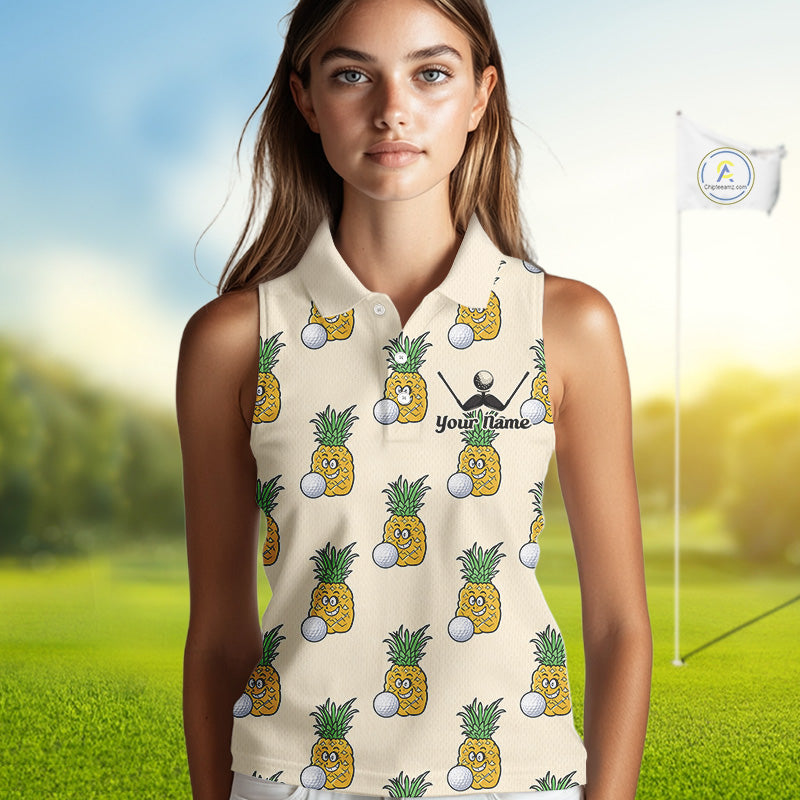 Personalized Funny Pineapple Pattern Sleeveless Womens Golf Polo Shirts Best Golf Gifts For Family Team NHT779