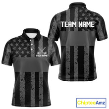 Load image into Gallery viewer, Black White American Flag Mens Golf Polo Shirts Custom Name, Team Name For Men Golf Gift NHT886