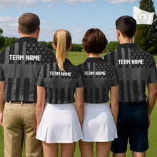Load image into Gallery viewer, Black White American Flag Mens Golf Polo Shirts Custom Name, Team Name For Men Golf Gift NHT886