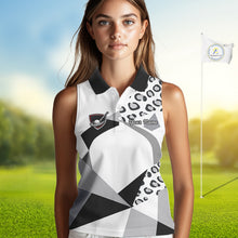 Load image into Gallery viewer, Geometric Leopard Fusion Performance Womens Sleeveless Golf Polo Shirt, Golf Gift For Womens NHT722