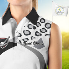 Load image into Gallery viewer, Geometric Leopard Fusion Performance Womens Sleeveless Golf Polo Shirt, Golf Gift For Womens NHT722