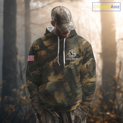 Personalized Goose Hunting Camo American Flag Waterfowl Hunter Custom Name Gift NHT1362