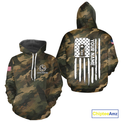 Personalized Goose Hunting Camo American Flag Waterfowl Hunter Custom Name Gift NHT1362