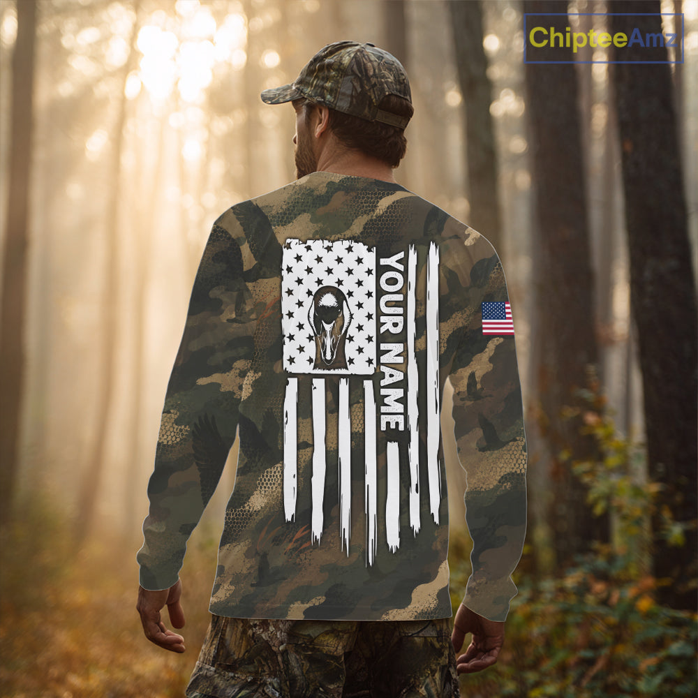 Personalized Goose Hunting Camo American Flag Waterfowl Hunter Custom Name Gift NHT1362