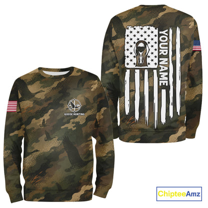 Personalized Goose Hunting Camo American Flag Waterfowl Hunter Custom Name Gift NHT1362