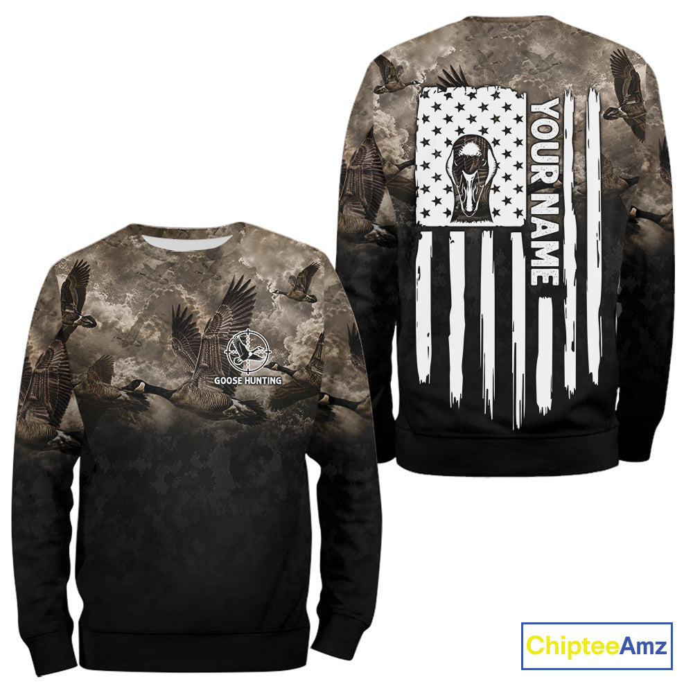 Personalized Goose Hunting Custom Name American Flag Waterfowl Hunter Gift NHT1361