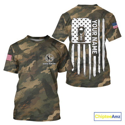Personalized Goose Hunting Camo American Flag Waterfowl Hunter Custom Name Gift NHT1362