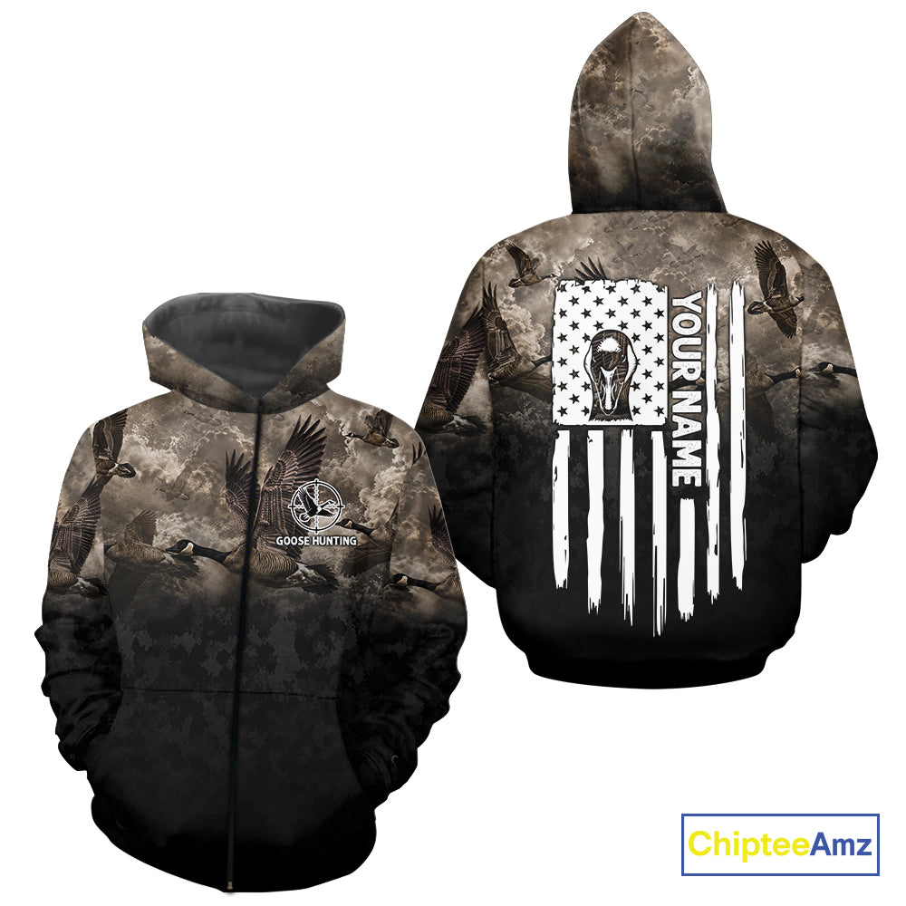 Personalized Goose Hunting Custom Name American Flag Waterfowl Hunter Gift NHT1361