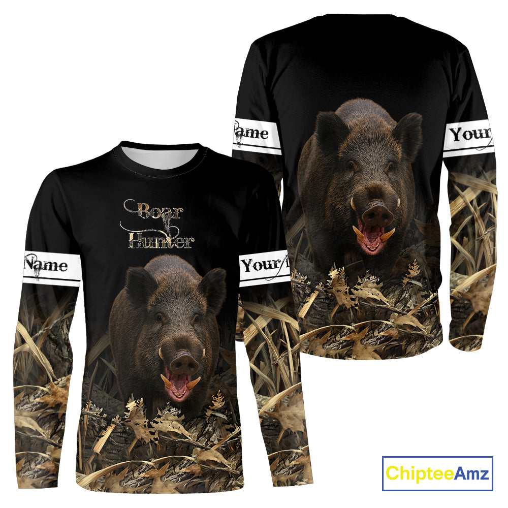 Boar Hunting Black Grown Camo 3D Shirt For Hunting Season Hunting Clothes For Hunters NHT113