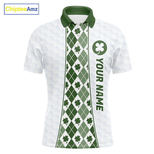 White & Green Irish Argyle Mens Golf Polo Shirt St Patrick Day For Family Team Shirt  NHT724