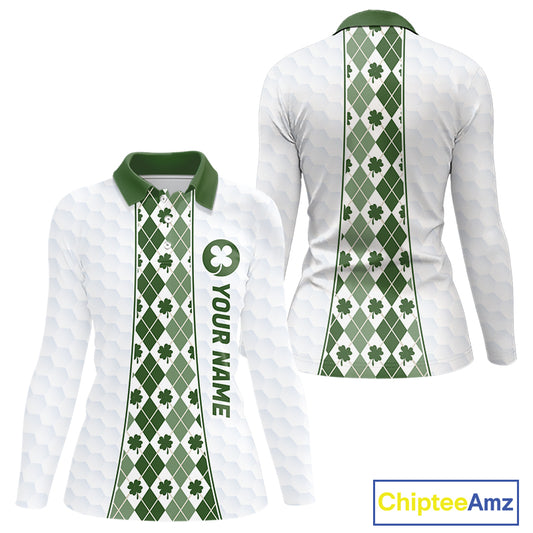 White & Green Irish Argyle Womens Golf Polo Shirt St Patrick Day For Family Team Shirt NHT724