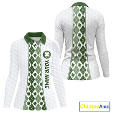 Load image into Gallery viewer, White &amp; Green Irish Argyle Womens Golf Polo Shirt St Patrick Day For Family Team Shirt NHT724
