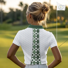 Load image into Gallery viewer, White &amp; Green Irish Argyle Womens Golf Polo Shirt St Patrick Day For Family Team Shirt NHT724