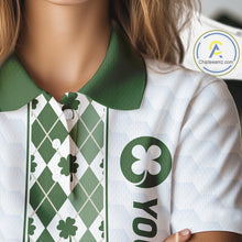 Load image into Gallery viewer, White &amp; Green Irish Argyle Womens Golf Polo Shirt St Patrick Day For Family Team Shirt NHT724