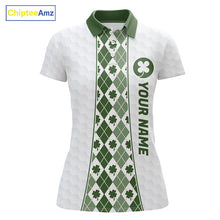Load image into Gallery viewer, White &amp; Green Irish Argyle Womens Golf Polo Shirt St Patrick Day For Family Team Shirt NHT724
