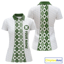 Load image into Gallery viewer, White &amp; Green Irish Argyle Womens Golf Polo Shirt St Patrick Day For Family Team Shirt NHT724