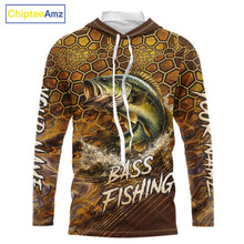 Load image into Gallery viewer, Bass Fishing Shirts Long Sleeve Hooded Skinfish Pattern Sport Jersey Personalized Name NHT407