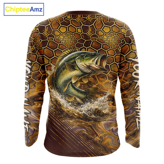Bass Fishing Shirts Long Sleeve Skinfish Pattern Sport Jersey Personalized Name NHT407