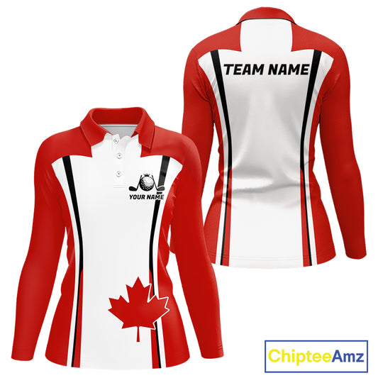 Personalized Canada Flag Womens Golf Shirts Golf Polo Shirts For Womens Patriotic Golf Tops NHT734