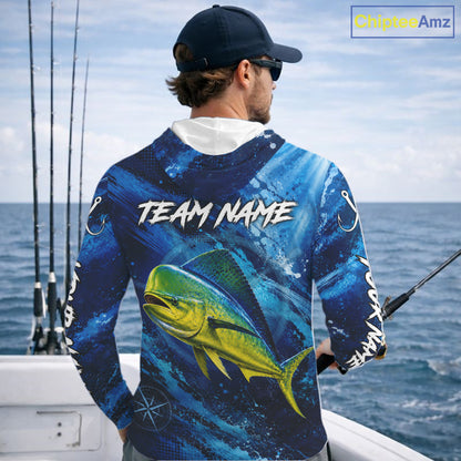 Custom Mahi Mahi Fishing Jersey, Personalized Long Sleeve Hooded Performance Fishing Shirt NHT1221