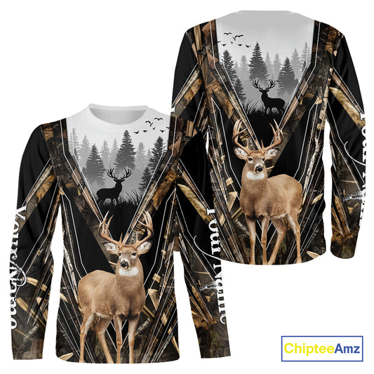 Whitetail Deer Hunting Custom Name Camo Shirt, Deer Hunting Apparel, Hunting Hoodie For Men NHT357