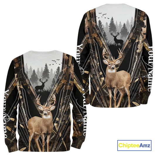 Whitetail Deer Hunting Custom Name Camo Shirt, Deer Hunting Apparel, Hunting Hoodie For Men NHT357