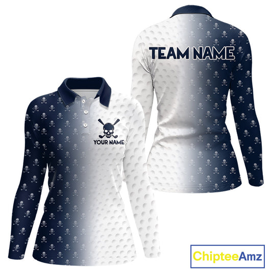 Personalized Skull Womens Golf Polo Shirt Custom Team Name Golf Ball Pattern Polo 