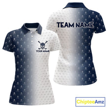 Load image into Gallery viewer, Personalized Skull Womens Golf Polo Shirt Custom Team Name Golf Ball Pattern Polo 