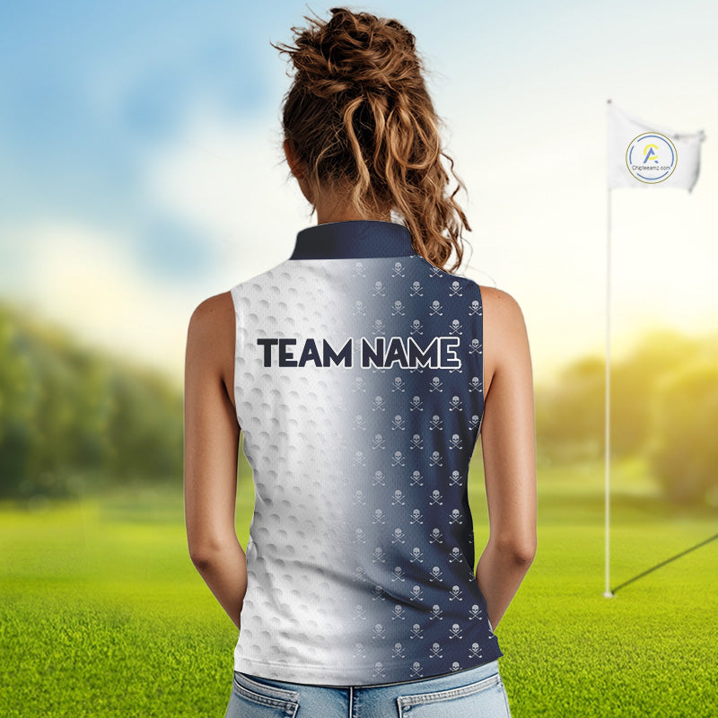 Personalized Skull Womens Sleeveless Golf Polo Shirt Custom Team Name Golf Ball Pattern Polo 