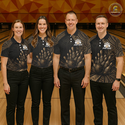 Custom Bowling League Shirt, Personalized Bowling Team Polo, Polynesian Tribal Bowling For Women|Brown NHT1232
