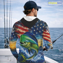 Load image into Gallery viewer, Mahi Mahi Fishing Shirt American Flag 3D All Over Print Long Sleeve Hooded Performance Apparel For Men NHT1087