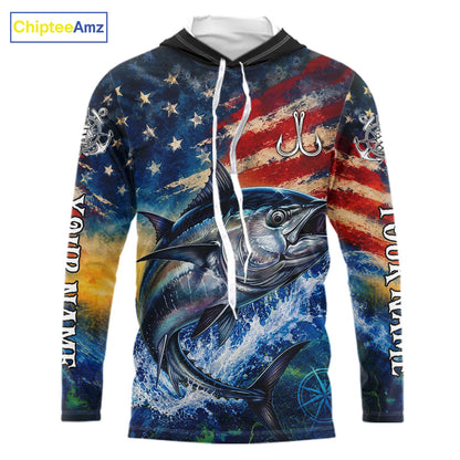 Tuna Fishing Shirt American Flag 3D All Over Print Long Sleeve Hooded Performance Apparel For Men NHT1089