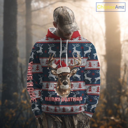 Funny Ugly Sweater Pattern Deer Hunting Customized Name All Over Print Shirts Christmas Shirt NHT305