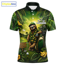 Load image into Gallery viewer, Custom Green Funny Sloth Tropical Mens Golf Polo Shirts, Golf Team Jersey For Men NHT927