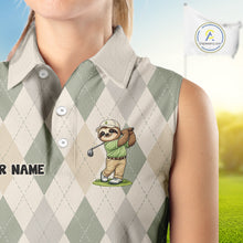 Load image into Gallery viewer, Personalized Sloth Womens Sleeveless Golf Polo Shirt Funny Golf Argyle Pattern Custom Name Golf Lover Gift