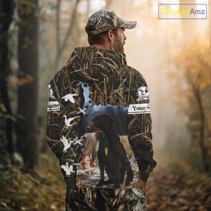 Brown Camo Duck Hunting With Chocolate Lab Dog 3D All Over Printed Shirts, Dog Hunting Clothes NHT143