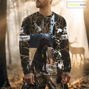 Brown Camo Duck Hunting With Chocolate Lab Dog 3D All Over Printed Shirts, Dog Hunting Clothes NHT143