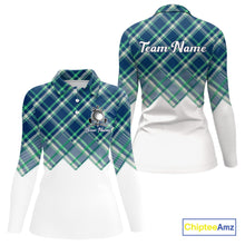 Load image into Gallery viewer, White Blue Argyle Pattern Womens Golf Shirt Golf &amp; Custom Name Womens Golf Polo Shirt NHT558